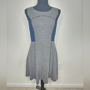 THML Knit Grey Navy Embellished Beaded Pleated A-line Swing Tank Mini Dress